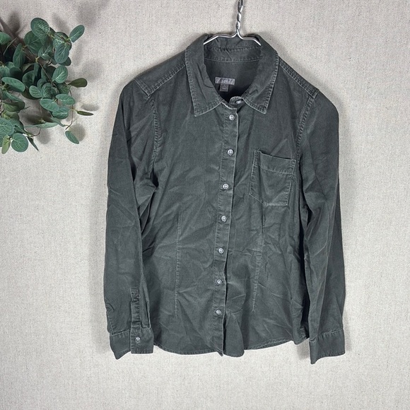 J. Jill Tops - J. Jill > Green Gray Corduroy Button Down Small Petite